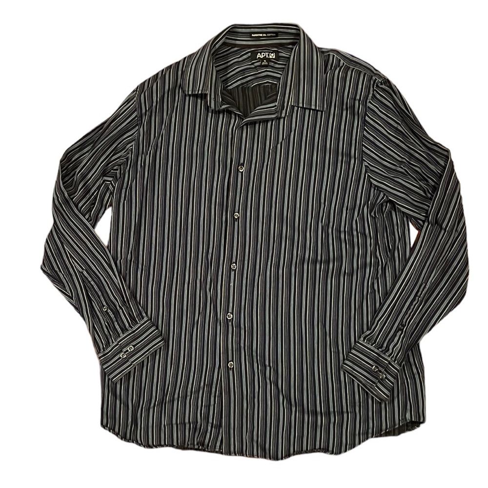 Navy Blue Button Down Collared Short with Pinstripes Size XL